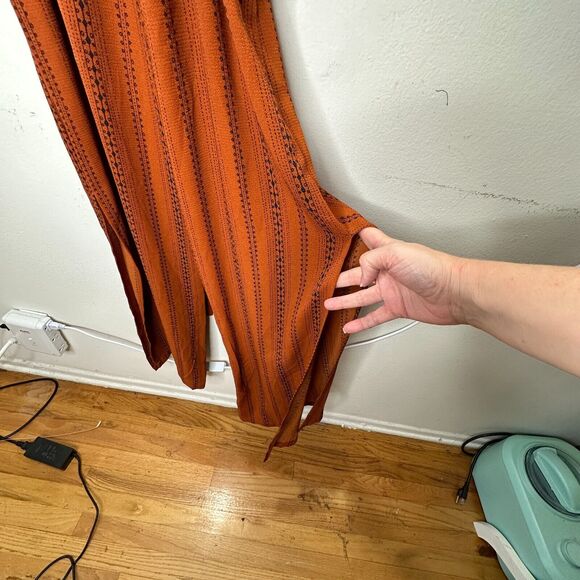 E & M Rust & Black Aztec Print V-Neck Spaghetti Strap Pockets Tie Waist Jumpsuit - Picture 9 of 16